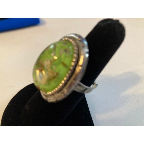 Green Copper Turquoise Ring with Adjustable Silver Band - Picture 2 of 7
